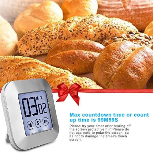 XREXS Touchscreen Digital Kitchen Timer Smart Large LCD Display Backlit Cooking Timer with Big Digits, Loud Alarm Clock, Count Down Up Timer, Magnetic and Back Stand (2 AAA Batteries Included) - Thumbnail 5