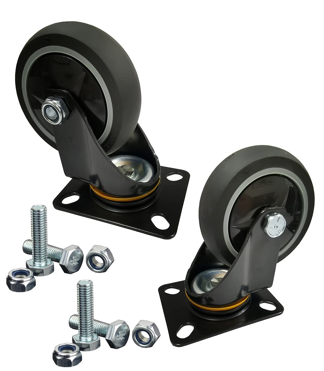 NS 2 x Wheels Heavy Duty Castors Rubber Swivel Castor Wheel Trolley Furniture Caster + Free Fitting (5 Inches)
