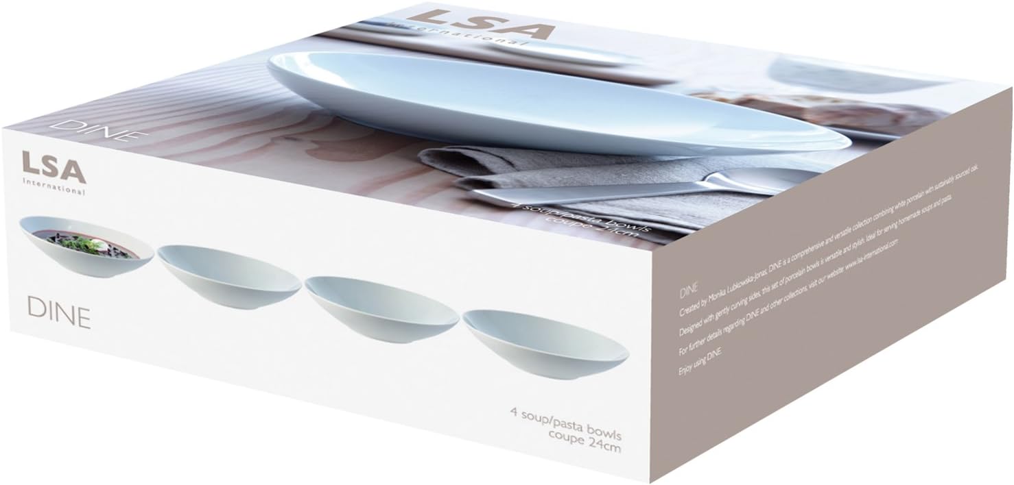 LSA International International Dine Soup/Pasta Bowl Coupe Ø24cm Set of 4 Handmade Porcelain DI29, White - Image 4