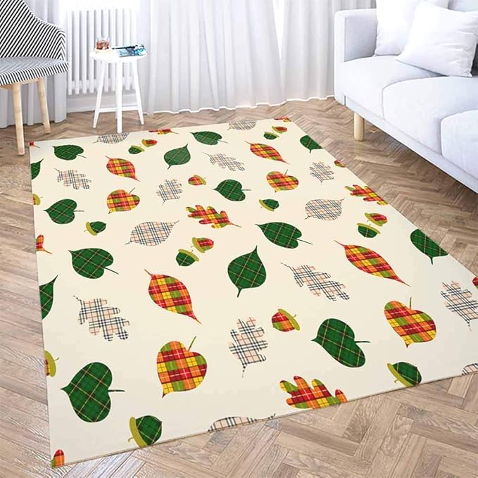 5X7 Area Rug, TOMWISH Red Green Plaid Play Area Rug Cute