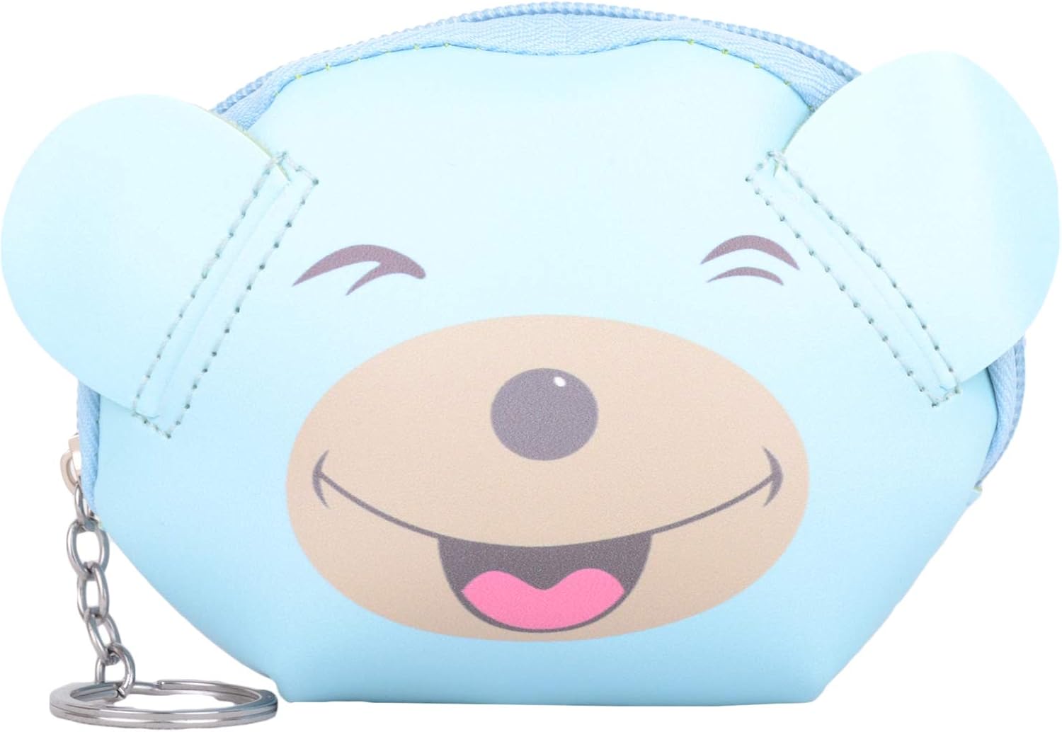 Childrens/Kids/Girls Zip Around Faux Leather Animal Coin Money Holder Purse with Key Ring - Bear