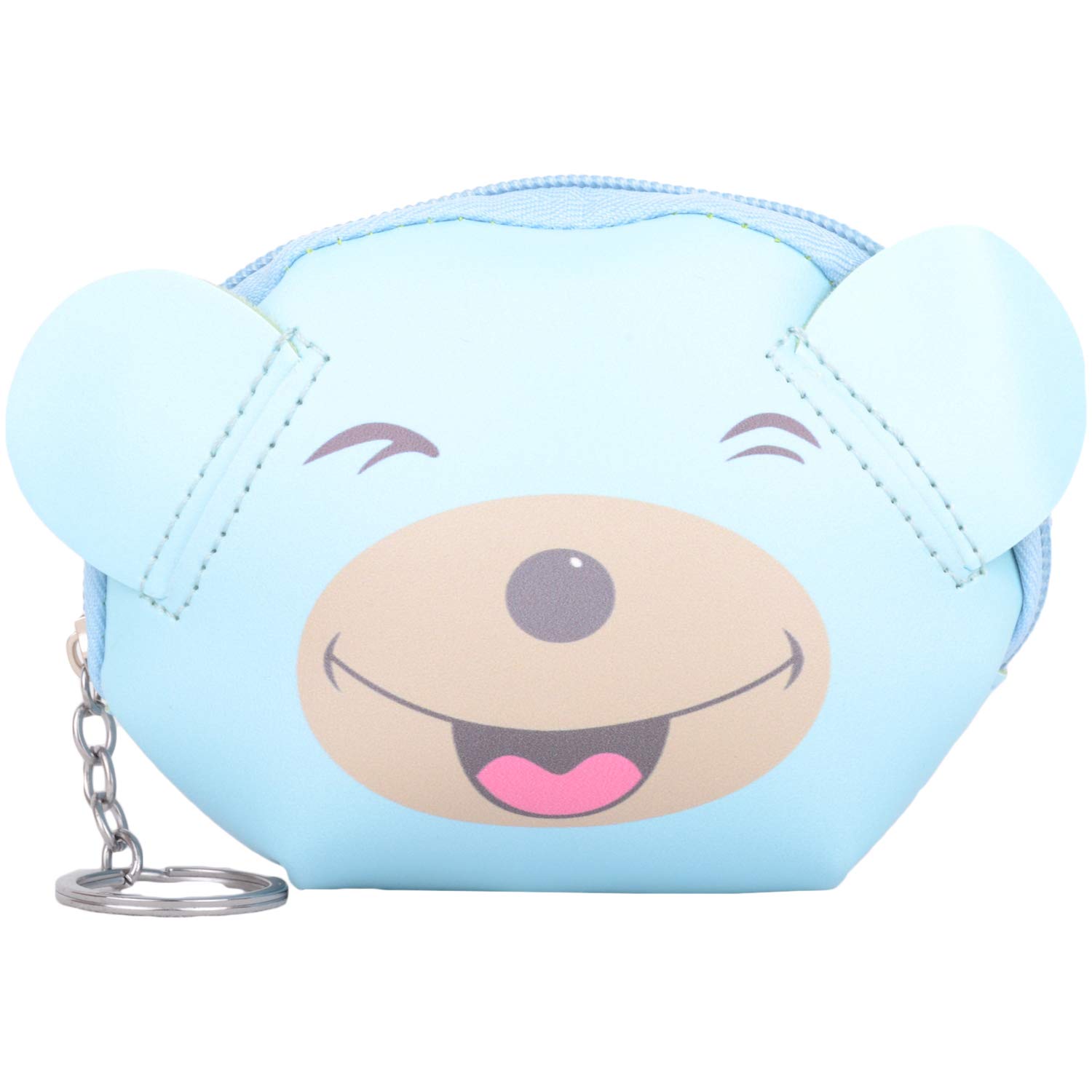 Childrens/Kids/Girls Zip Around Faux Leather Animal Coin Money Holder Purse with Key Ring - Bear