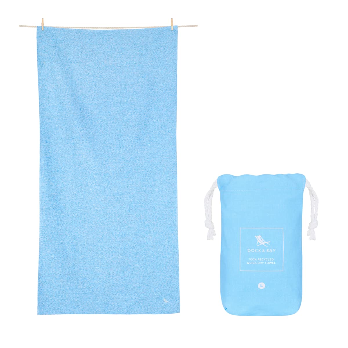 Dock & Bay Quick Drying Towel - For Sports & Gym - Compact, Lightweight - 100% Recycled - Includes Bag - Essential - Lagoon Blue - Extra Large (200x90cm, 78x35)