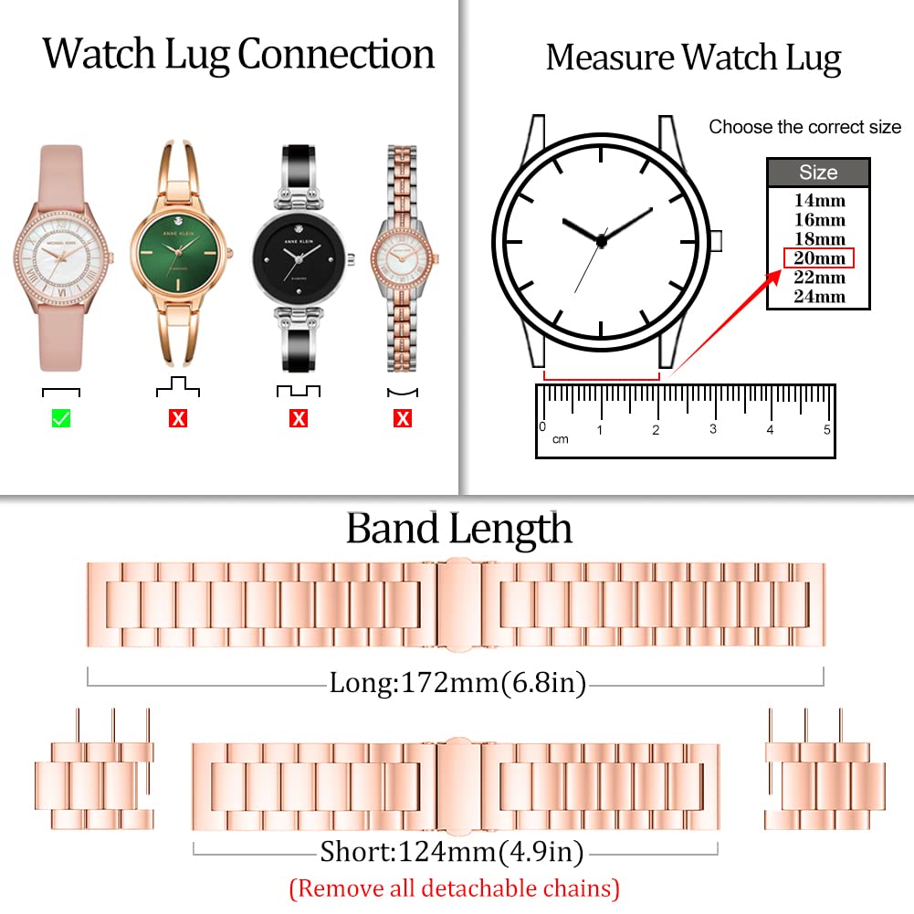 ZPJPPLX 14/16/18/20/22/24mm Metal Watch Band, Stainless Steel Quick Release Strap for Men Women