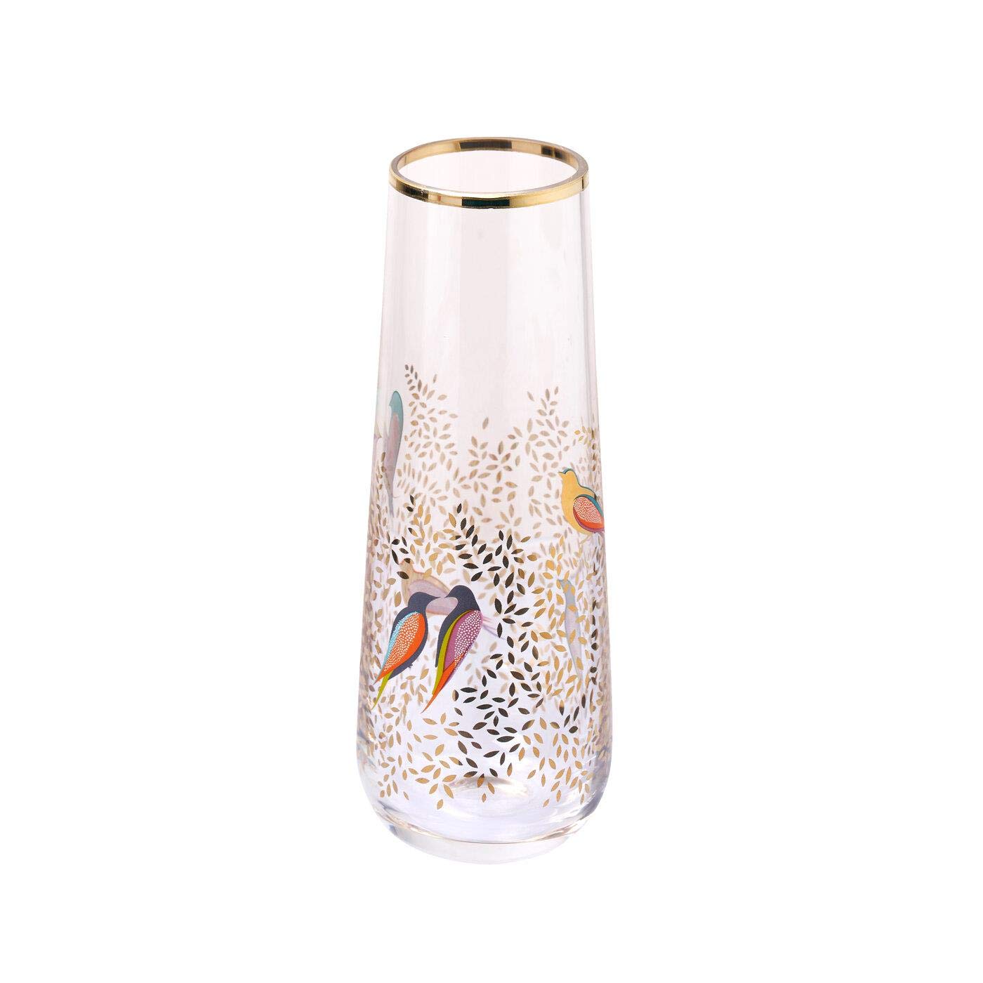 Portmeirion x Sara Miller London Small Glass Flower Vase - Elegant Single-Stem Glass Vase with 22ct Gold Detailing, Chelsea Collection, Perfect for Gifting or Table Display, 16cm