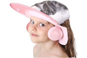 AMTOOCH Shower Cap for Kids, Baby Shower Cap bath wash Shampoo rinser shield Hat Adjustable head hair Visor Protection Toddler and Children,Prevent water from entering eyes and ears(Pink)