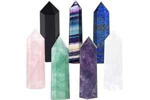 Luckeeper 7 PCS Healing Crystal Wands | 2" Amethyst, Rose Quartz,Clear Quartz,Black Obsidian,Green Fluorite, Lapis Lazuli,Rainbow Fluorite| 6 Faceted Reiki Chakra Meditation Therapy