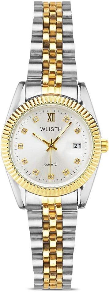 Oumosi Quartz Lovers Watches Women Watch Men Fashion Steel Band Couple Calendar 30M Waterproof Wristwatch (A02 Women)