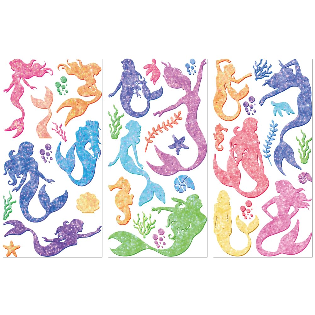 Peacoblue Rub on Transfer Decals for Furniture Crafts 6"x12", 3Pcs Colorful Mermaid Waterproof UV DTF Transfer Decals Sticker for Dresser Lingerie Chests Drawer Glass Porcelain Wood