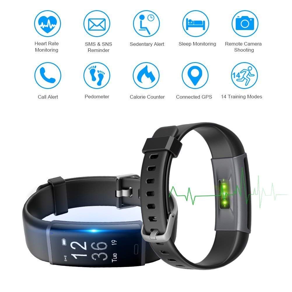 SportyPal Waterproof Fitness Tracker, Activity Tracker Heart Rate Monitor, Sleep Monitor, Step Counter, Calorie Counter, Pedometer Watch for Kids Women Men (Black)