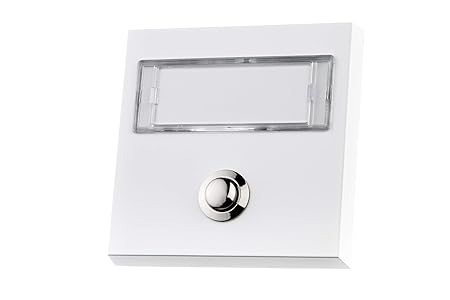 HUBER Klingel Klingeltaster 12067, 1-fach aufputz, rechteckig, Echtmetall, weiß, mit großem Namensschild aus Polycarbonat und