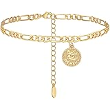 Anklets for Women Dainty Zodiac Constellation Anklet Zodiac Sign Disc Ankle Bracelet 14k Gold-Plated Anklets for Women