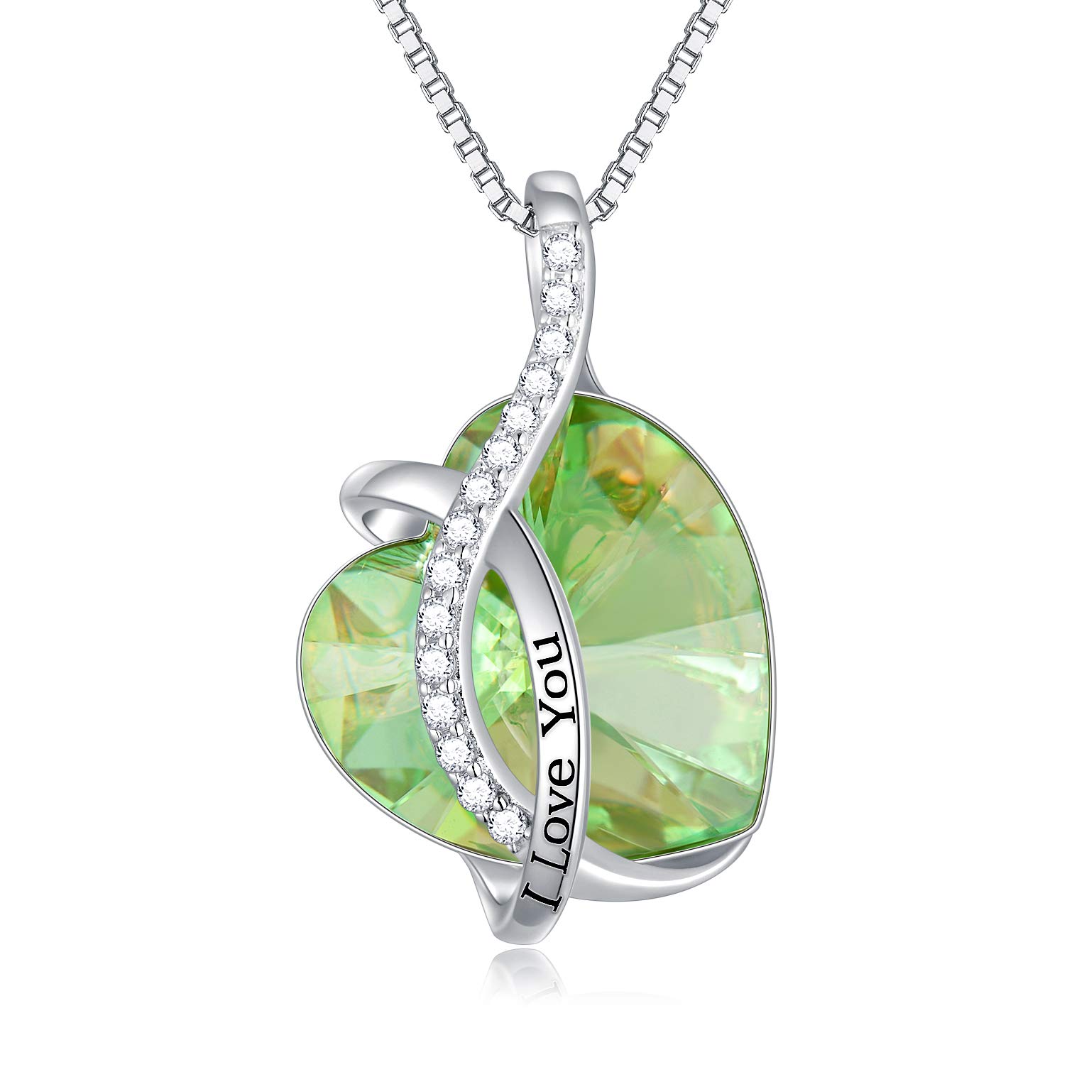 Sterling Silver I Love You Infinity Heart Pendant Necklace with Birthstone Crystals, Wedding Anniversary Birthday Gifts for Her Women Wife Girlfriend Mum (Simulated Period)