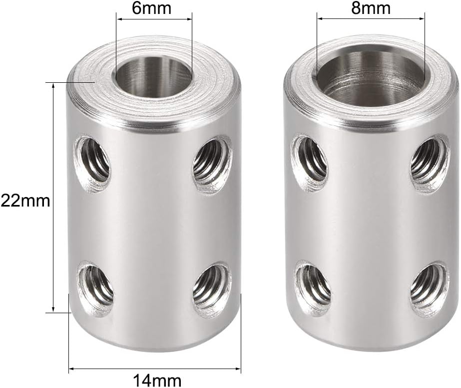 sourcing map 6mm to 8mm Bore Rigid Coupling Set Screw L22XD14 Stainless Steel,Shaft Coupler Connector for RC Airplane Boat Motor Accessories - Image 4