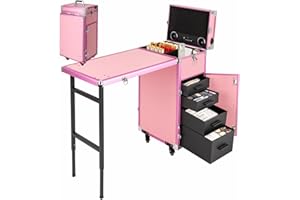 YIYIBYUS Portable Rolling Manicure Table for Nail Teach w/Audio, Professional Makeup Storage Manicure Dressing Table with Wheels 4 Drawers, Cosmetology Travel Case Workstation Artist