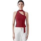 SUUKSESS Women Halter High Neck Tank Tops Off Shoulder Double Lined Going Out Shirts with Scarf