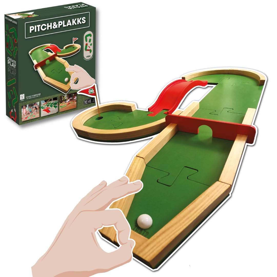PITCH&PLAKKS | Minigolf Board Game | for Children and Adults | From 3 to 99 Years | From 1 to 10 Players | Wooden game | Flicking game | Creative game | for the whole family