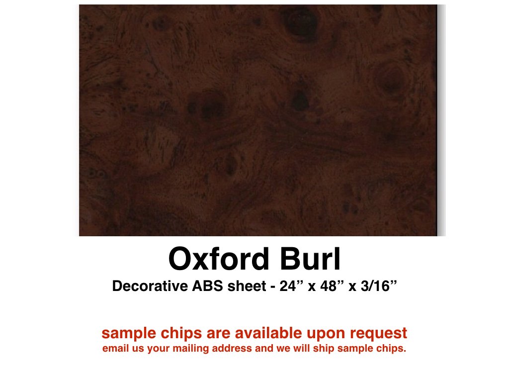 Boat Dash Panel Blanks, Boat Instrument Panel Blanks / 24 x 48 x 3/16” plastic woodgrain / Oxford Burl