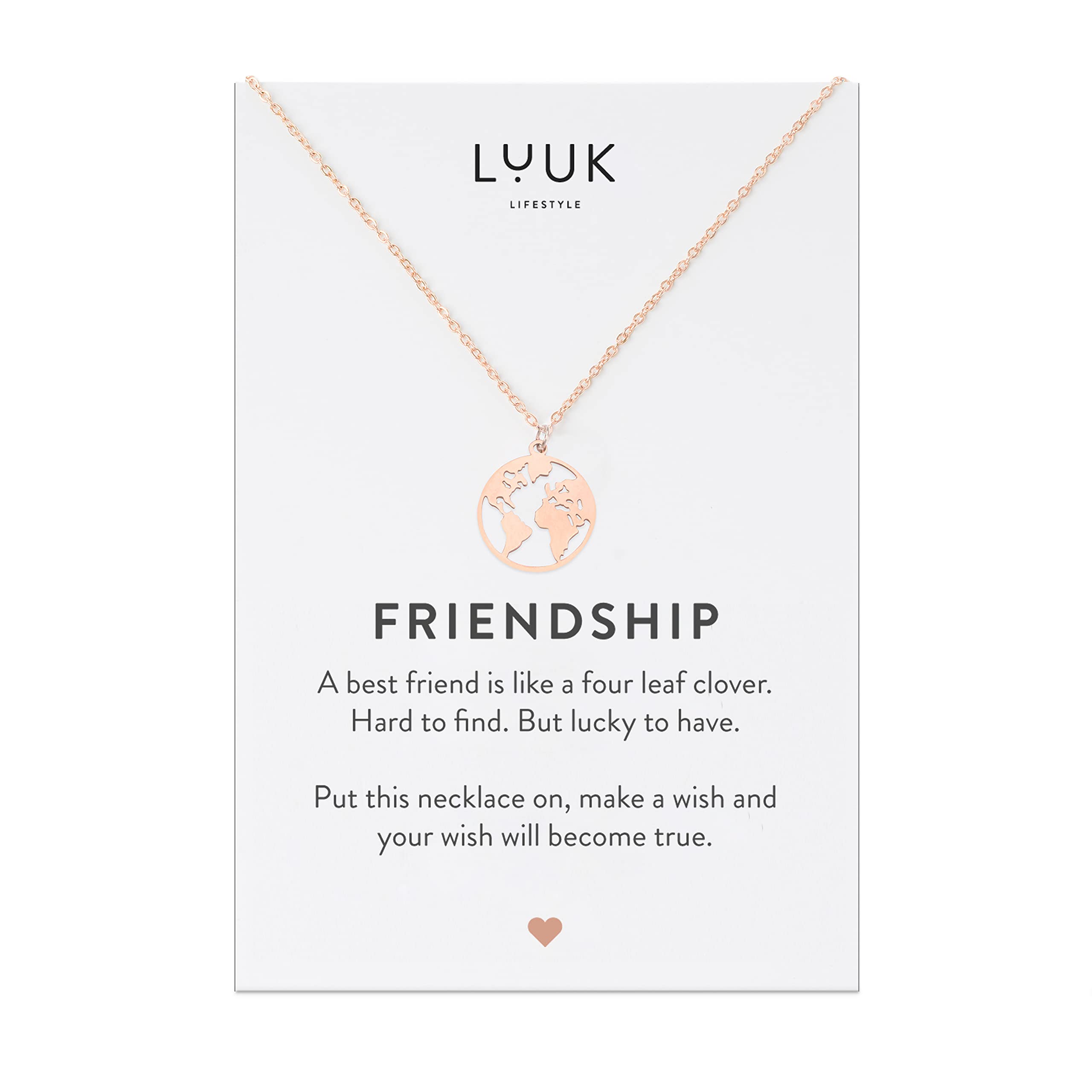 LUUK LIFESTYLE Stainless Steel Pendant Necklace for Women Waterproof 50cm Chain Modern Necklace Gift for Her Rose Gold Globe