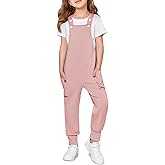 Haloumoning Girls Overalls Kids Casual Sleeveless Jumpsuits Harem Pants Rompers with Pockets 5-14 Years