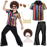 Bordazor Kids Disco Costume 60s 70s Outfit for Boys 6PCS Halloween Party Dress Up