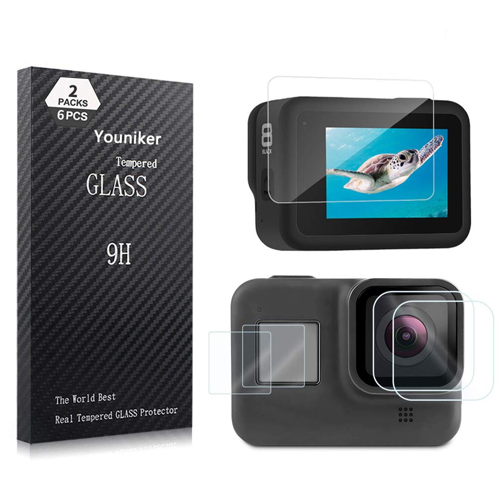 Youniker 6PCS Screen Protector Compatible with GoPro Hero 8 Black 9H Ultra Clear Tempered Glass Screen Lens Protectors Film Action Camera Accessories