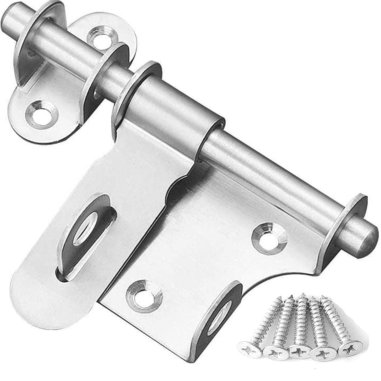 Litensh Slide Gate Latch Bolt Lock with Padlock Hole, Heavy Duty Fence Gate Bolt Latch Locks Hardware for Shed Wooden Fences Barn Yard Doors Outdoor Latch 6 Inch (Silver)