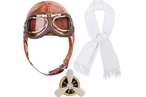 Kyson Aviator Costume 4Pcs 1920s Vintage Aviator Hat With Goggles White Scarf Brooch for Halloween Aviation Pilot Theme Party