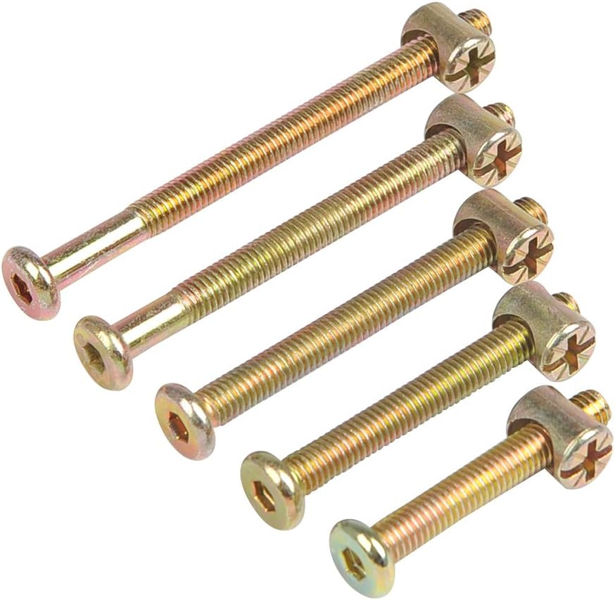 100PCS M6 Barrel Nuts Bolts, Furniture Cot Bed Bolt Crib Screw, Hex