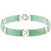 Belacqua Natural Green Jade Link Bracelet in Sterling Silver, 7.5 Inches Length, Fashion Jewelry for Women, Gift Box Included