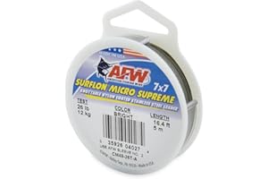 AFW American Fishing Wire Surflon Micro Supreme Nylon Coated 7x7 Stainless Steel Leader Wire - Knottable Wire Leaders for Fishing Saltwater, Fly Fishing, 13lb Test - 90lb Test, Bright, Black & Camo Colors