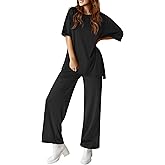 Totatuit Two Piece Sets For Women Summer Travel Vacation Airport Outfits Short Sleeve Oversized Loungewear Sets
