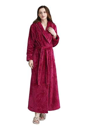 Chichidog Women Winter Fleece Dressing Gown Fluffy Bathrobe Full Length