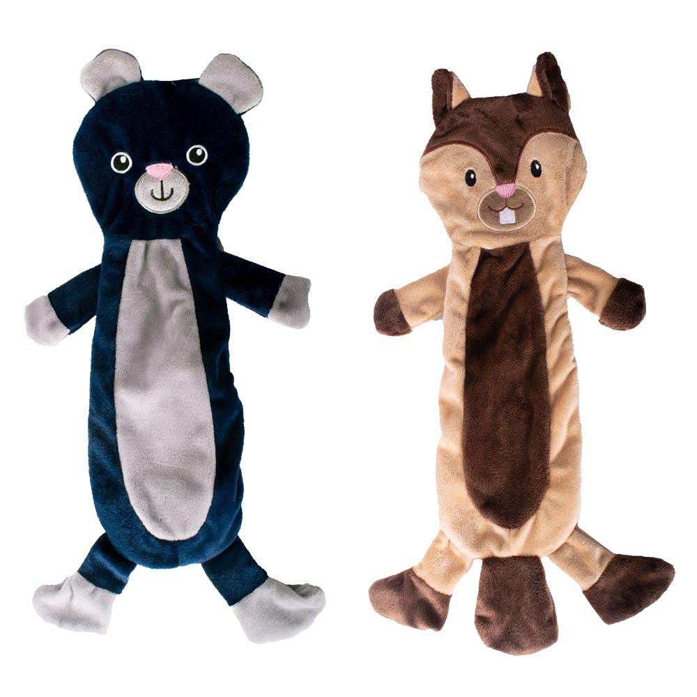 Plush Dog Toys Set, Soft Pet Dog/Puppy No Stuffing Squeak Toys 4 pack - 2 Bear 2 Squirrel