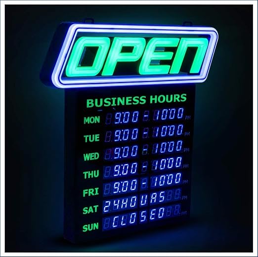 LED Open Sign with Operating Hours with 1000 Colour Combinations to