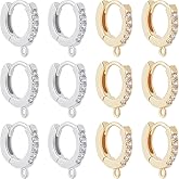 Beebeecraft 1 Box 12Pcs Huggie Hoop Earring Findings 18K Gold Plated Cubic Zirconia 2 Colors Leverback Earring Findings with 1mm Hole for DIY Jewelry Making