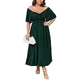 SHESTARR Women's Plus Size Maxi Dress Short Sleeve Sweetheart Neckline Smocked A Line Flowy Formal Wedding Guest Dress