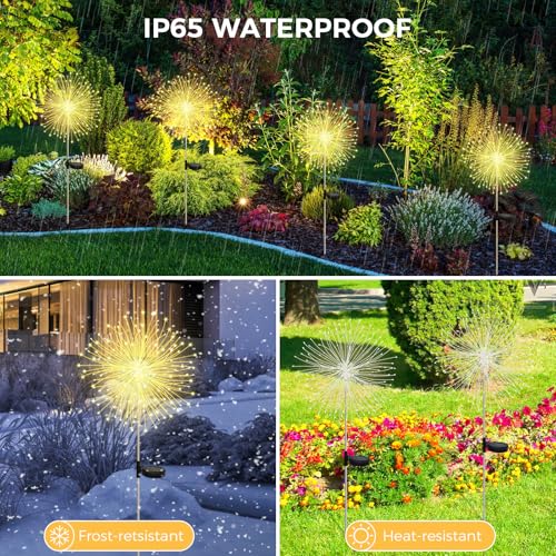 CNMTCCO Solar Feuerwerk Gartenlichter, Solar Garten Dekorative Lichter mit 120 LED Warmweiß Solarstecker Gartenleuchten für Hinterhof Weg Rasen Terrasse (2 Stück warmweiß)