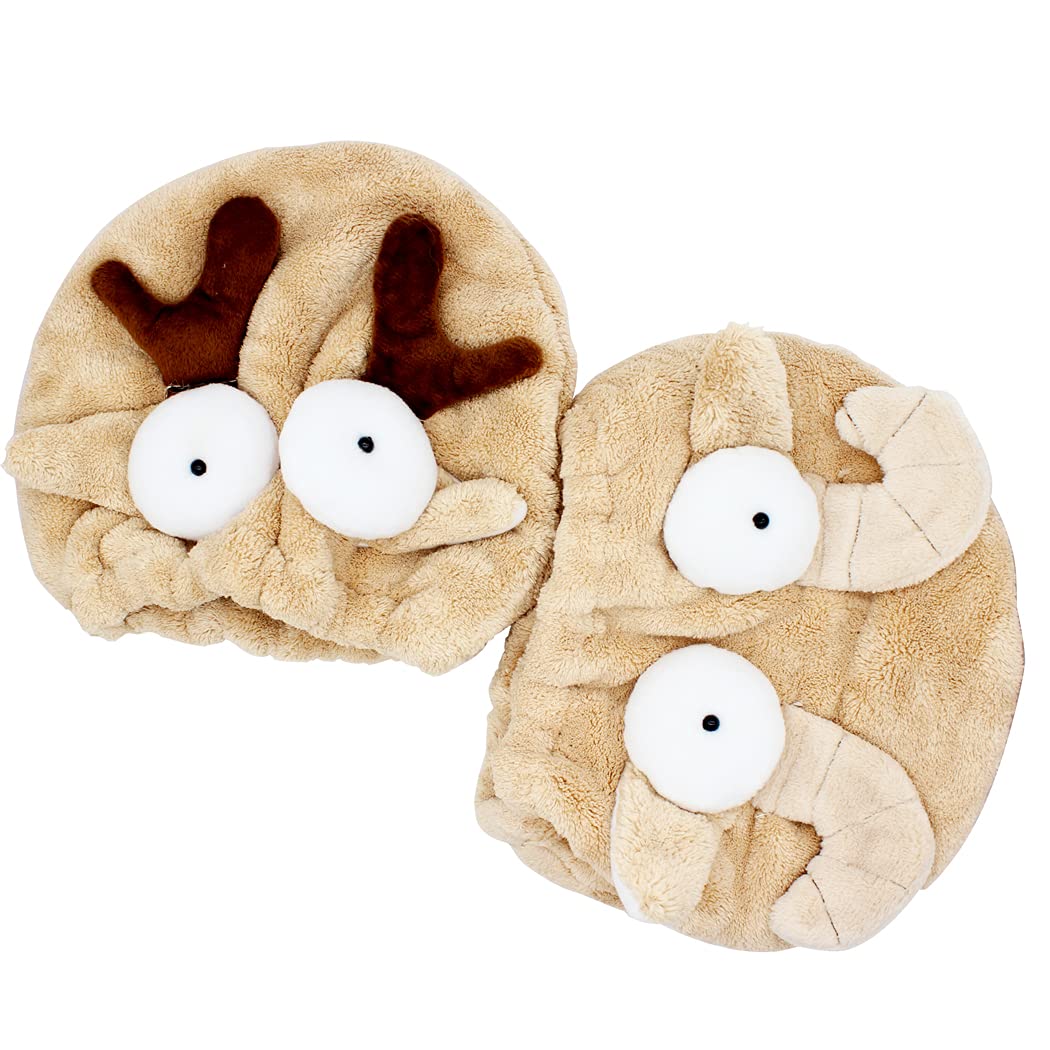 Abcsea 2 Pieces Kids Hair Drying Towel Wrap, Hair Dry Cap, Quick Drying Hair Turban, Quick Drying Hair Towel, Hair Drying Wraps, Elk and Sheep