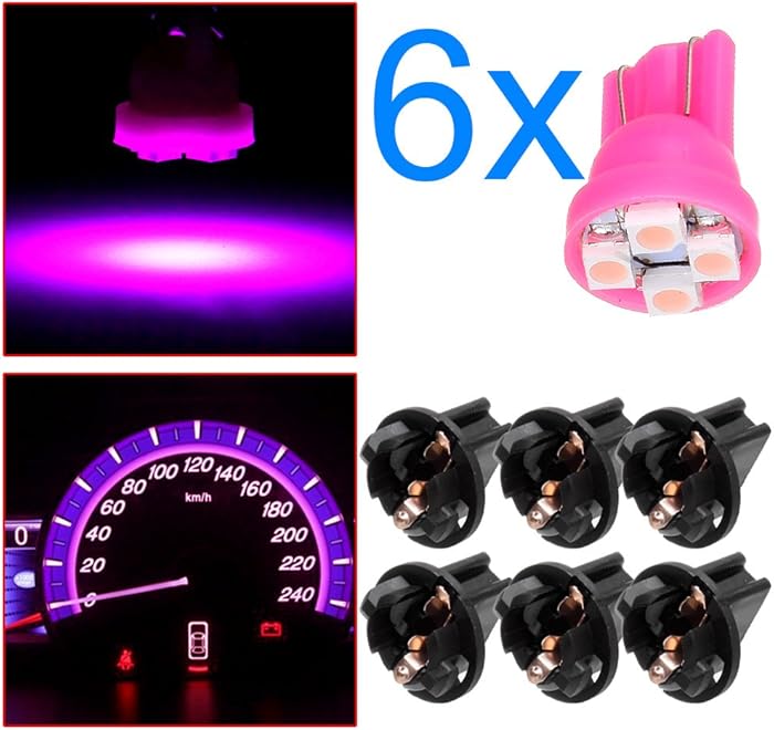 Frontl T10 LED Dash Light Bulbs Purple 194 168 LED Light Bulbs Instrument Panel Gauge Cluster Indicator Lights with Sockets,6Pack
