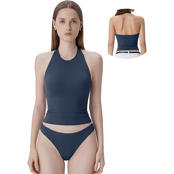 SUUKSESS Women Halter Tank Tops Double Lined Basic Backless Y2K