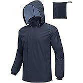 COOFANDY Men's Rain Jacket Waterproof Packable Raincoat Lightweight Rain Shell Hood Travel Golf Hiking Cycling Zip Pockets