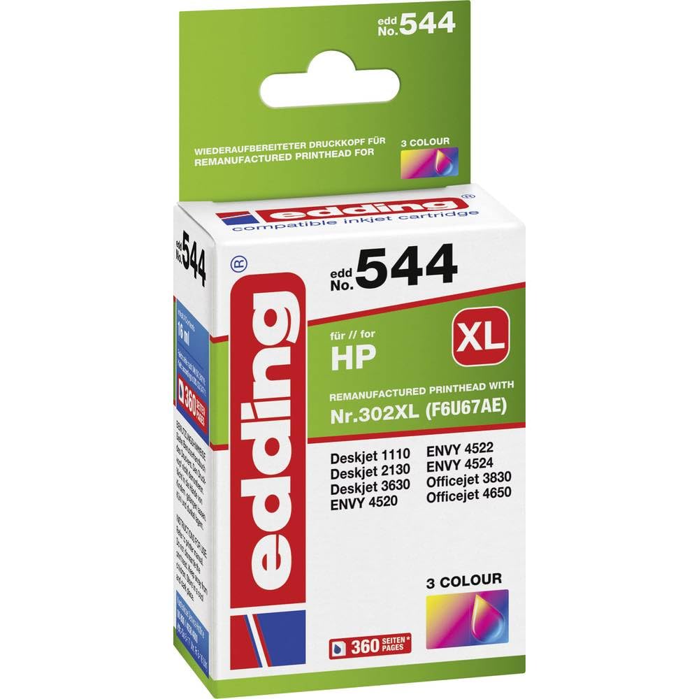 edding Edd-544 Ink Cartridge Replaces HP 302XL (F6U67AE) - 3-Colour - 16 ml