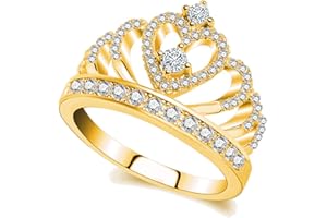 CCBFY Princess Queen Crown Rings for Women Girl Eternity Heart-Shaped Promise Ring Zircon Jewelry Size 4-12.5