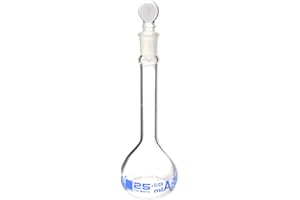 Volumetric Flask, 25ml - Class A, ASTM - Tolerance ±0.030 ml - Glass Stopper - Single, Blue Graduation - Eisco Labs