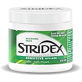 Stridex Sensitive Acne Pads with Aloe, Alcohol Free, Salicylic Acid, 55 Ct | Acne treatment for sensitive skin, mild acne. Face cleansing pads with 0.5% salicylic acid and aloe to gently treat acne