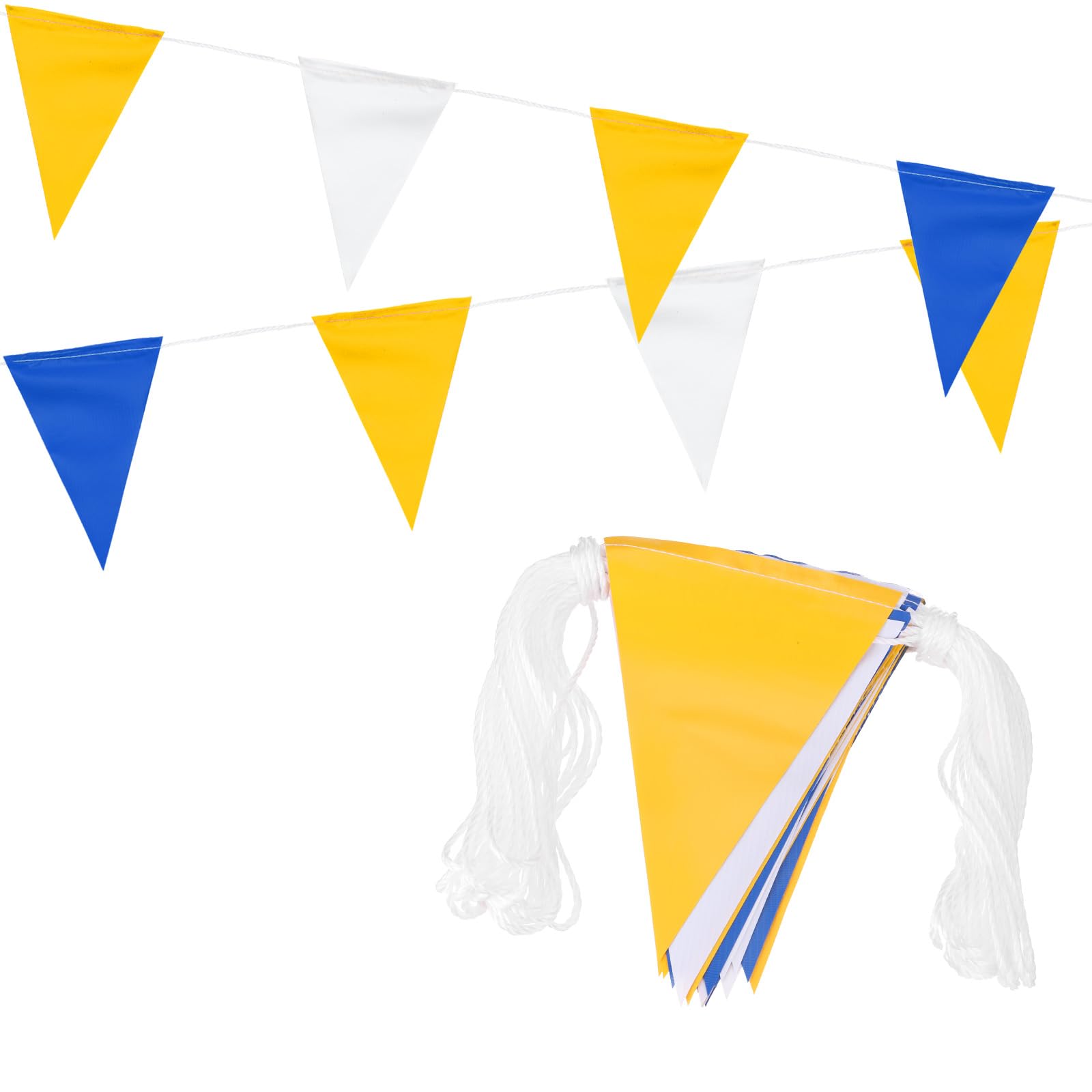 PATIKIL 100ft Pennant Banner Flags, Warning Flagging Banner Safety Flag Barrier Signs for Perimeter Making Traffic Control Party Events, 45 Flags Yellow White Blue