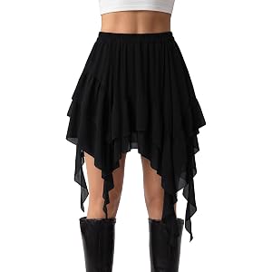 Scarlet Darkness Women's Mini Skirts Renaissance Boho Tiered Layers Skort | Asymmetrical Hem, Elastic Waist Ruffle Skort, Flo