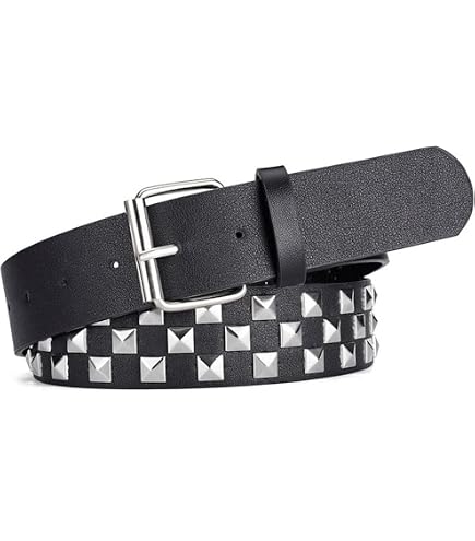 All White Pyramid Studded Leather Belt Punk (Small(30-32)) at
