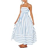 chouyatou Women's Striped Back Smocked Maxi Dress Sexy Spaghetti Strap Cut Out Flowy Swing Long Dress